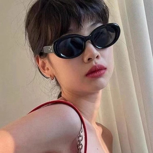 Wholesale Trendy oval white frame concave shape sun protection Sunglasses